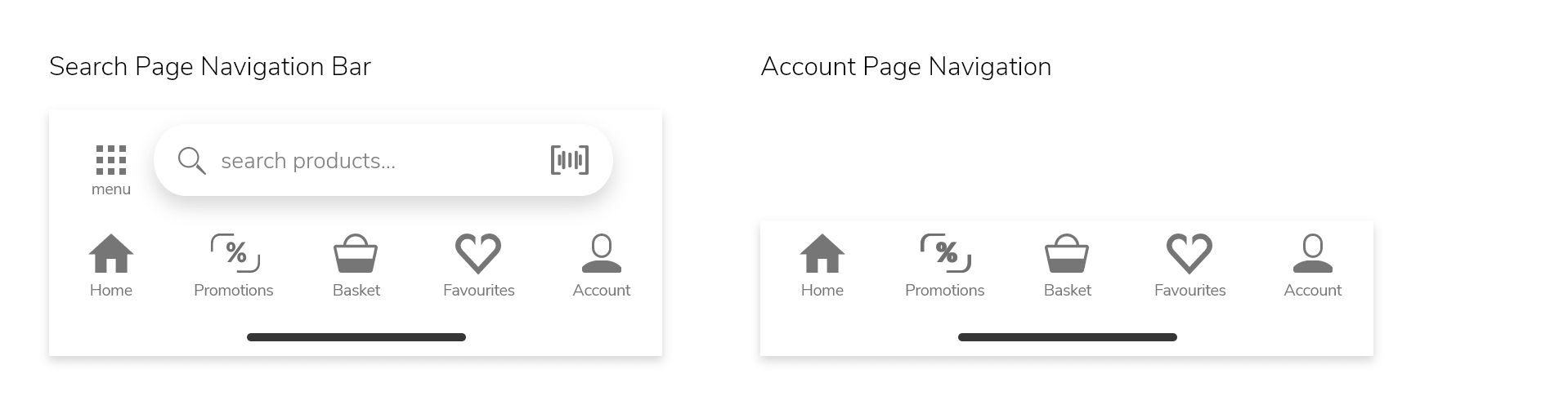 The Bottom Navigation or the Primary navigation showing the presence of the category menu, tab navigation elements, and the search bar navigation.